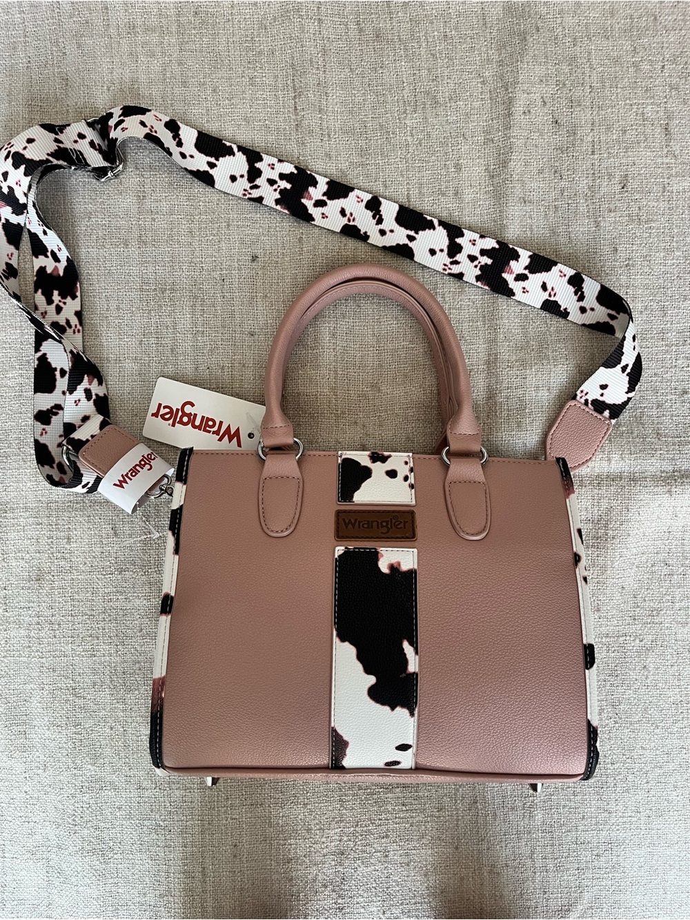 Wrangler Dusty Pink Satchel with Cow-Print Trim